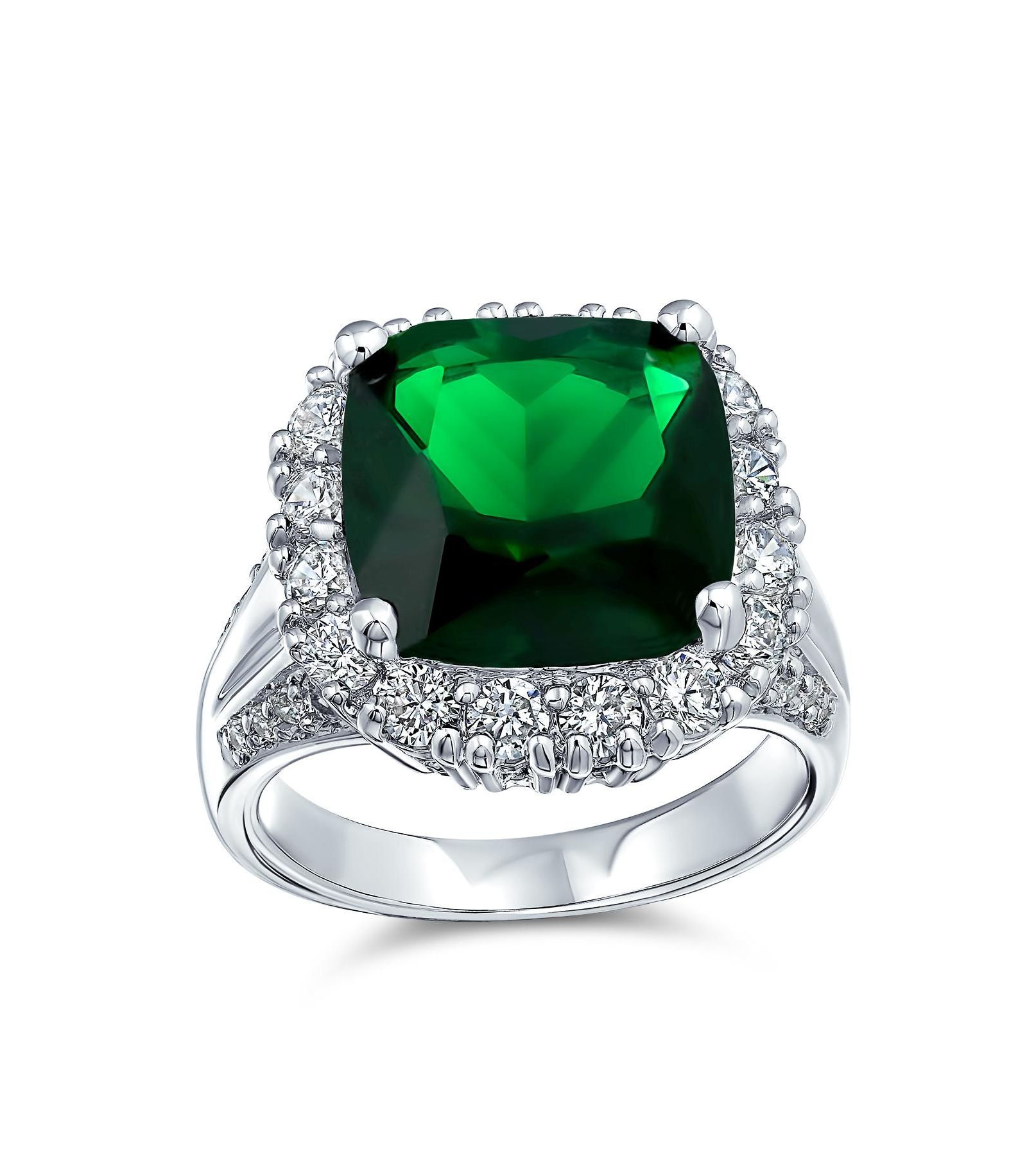 Bling Jewelry Classic Elegant 10CT Emerald Green CZ Cushion-Cut Cocktail Statement Ring