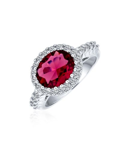 Bling Jewelry кольцо с овальным одиночным камнем из красного кубического циркония, серебристое напыление