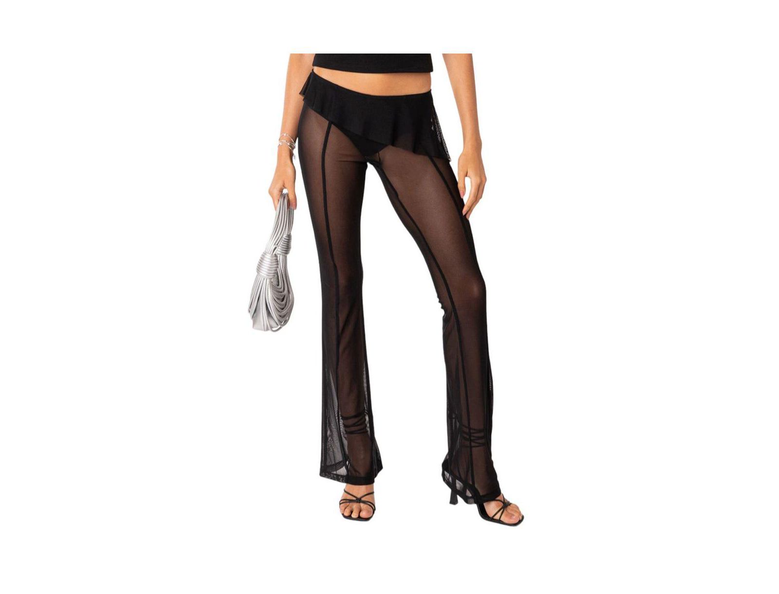 Брюки Edikted Women's Carsen Ruffle Sheer Mesh
