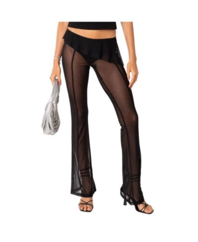 Брюки Edikted Women's Carsen Ruffle Sheer Mesh