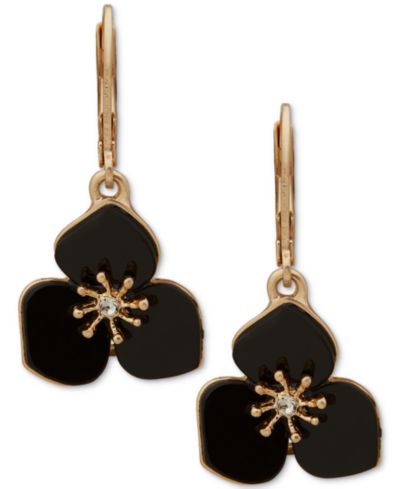 lonna & lilly Gold-Tone Pavé Jet Flower Drop Earrings