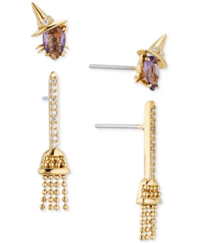 Серьги AVA NADRI 18k Gold-Plated 2-Pc. Set Mixed Stone Witch Cat & Broomstick