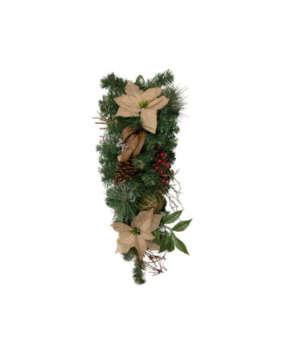 Искусственная елочная ветка Mixed Pine Berry and Poinsettia, 28"