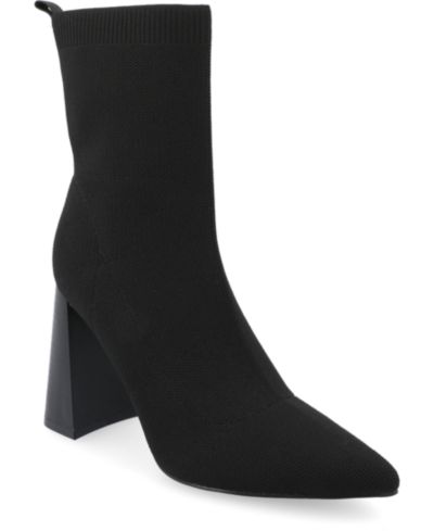 Journee Collection Women's Noralinn Knit Stacked Heel Dress Booties