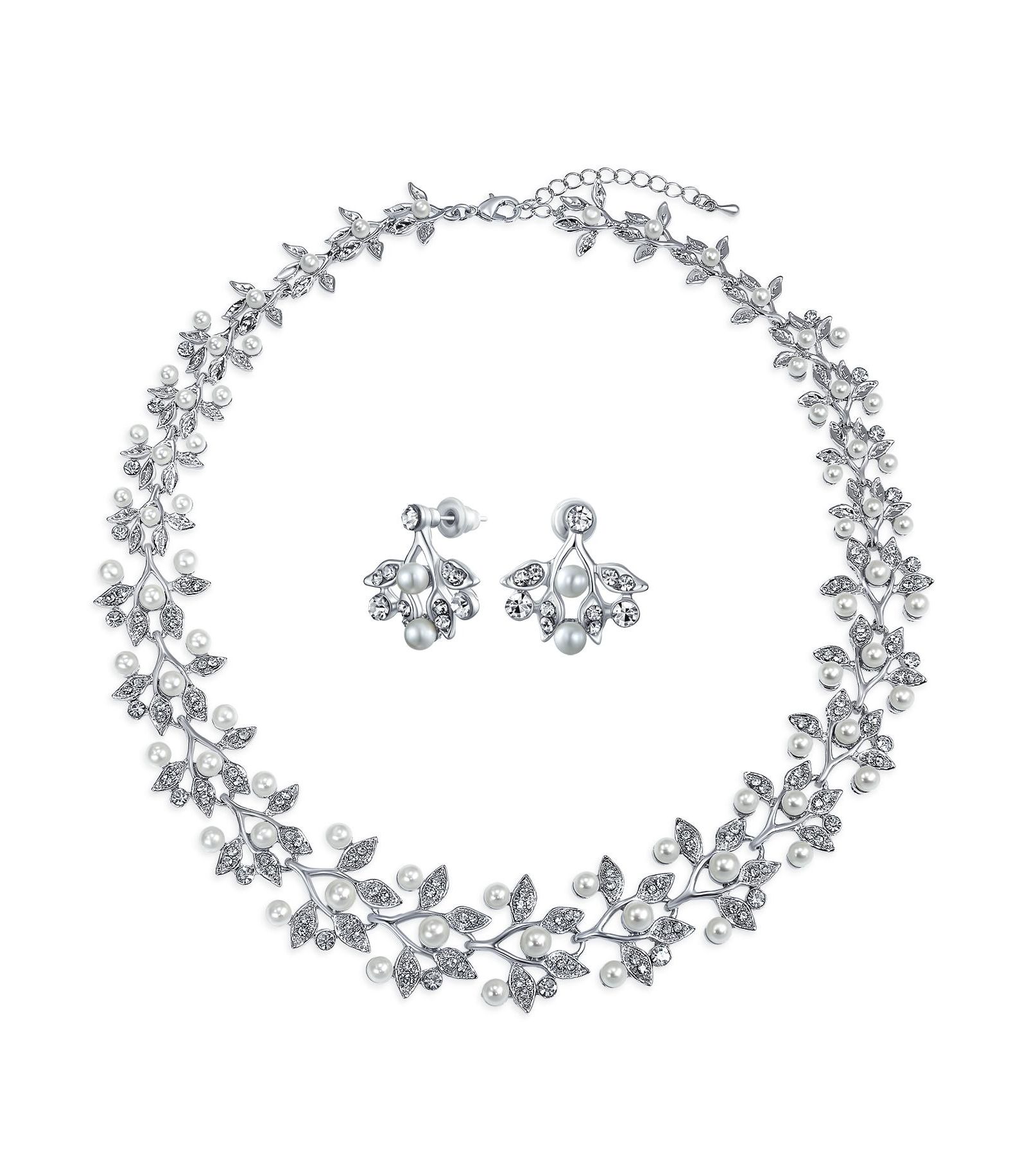 Bling Jewelry ожерелье-бисер с искусственным белым жемчугом и CZ Leaf Motif