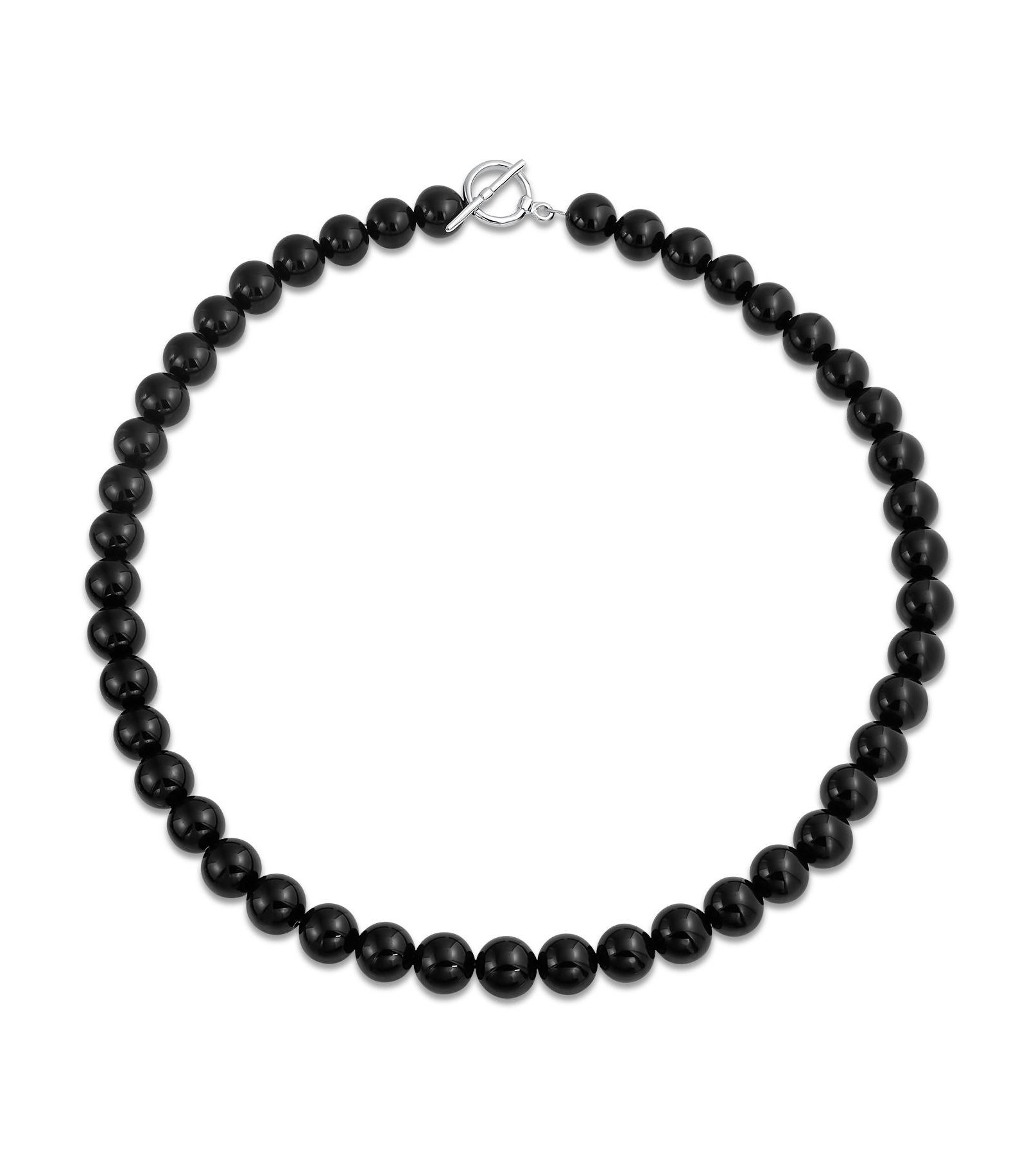 Bling Jewelry Black Onyx Semi-Precious Ball Bead Strand Necklace Beaded Toggle Clasp 19"