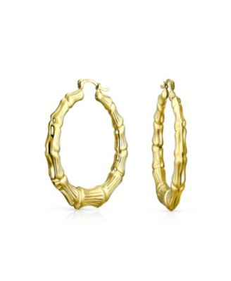 Bling Jewelry Big Statement Bamboo Hoop Earrings Yellow Gold Plated Hollow Lightweight 2"