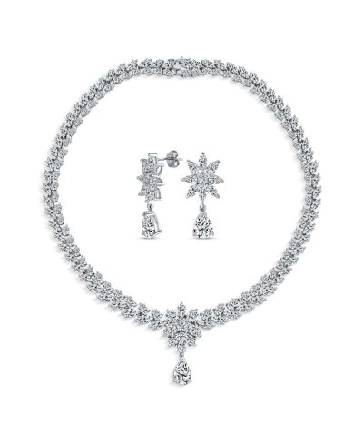Bling Jewelry Jewelry Set Art Deco Marquise Leaf CZ Choker Necklace and Drop Chandelier Earrings