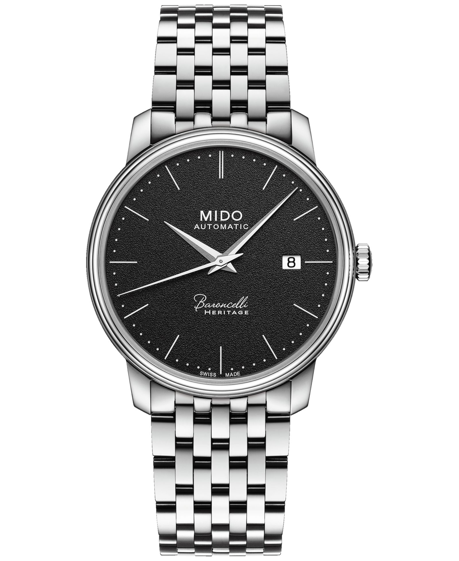 Мужские часы Mido Swiss Automatic Baroncelli Heritage Stainless Steel Bracelet Watch 39mm