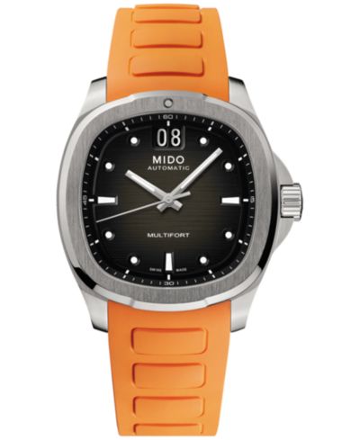 Мужские часы Mido Men's Swiss Automatic Multifort с оранжевым ремешком 41mm