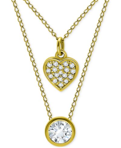 Giani Bernini 2-Pc. Set Cubic Zirconia Pavé Heart & Solitaire Bezel Pendant Necklaces, Created for Macy's
