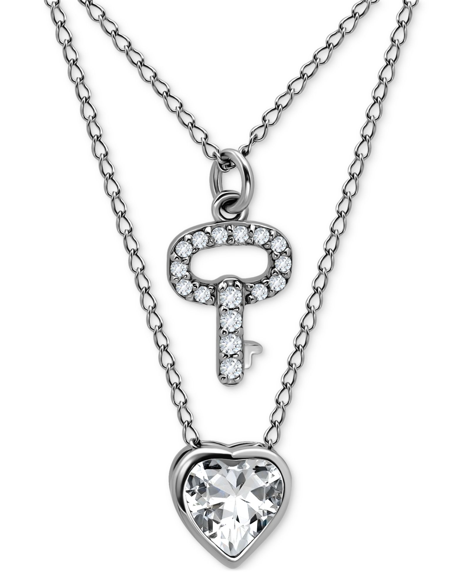 Набор из 2 колье Giani Bernini с подвесками Cubic Zirconia Pavé Key & Solitaire Heart