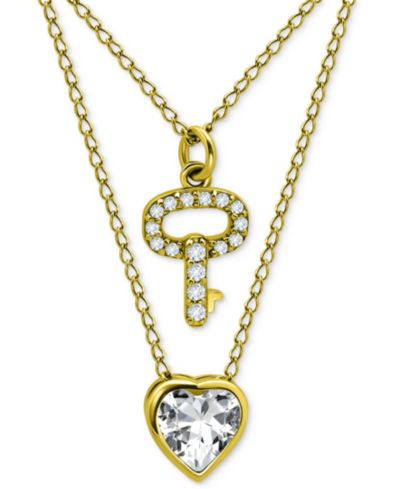 Набор из 2 колье Giani Bernini с подвесками Cubic Zirconia Pavé Key & Solitaire Heart