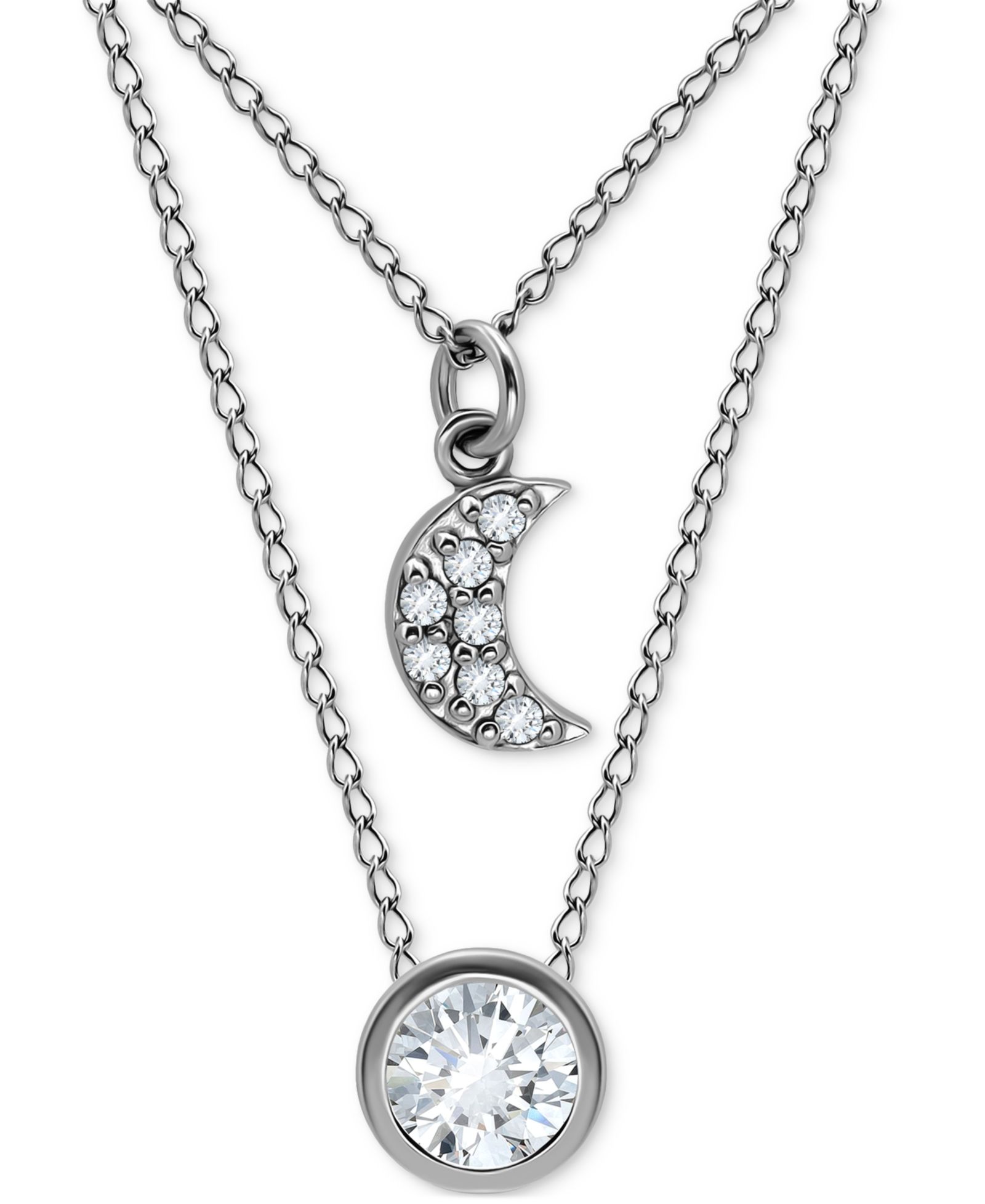 Giani Bernini 2-Pc. Set Cubic Zirconia Pavé Moon & Solitaire Pendant Necklaces, Created for Macy's