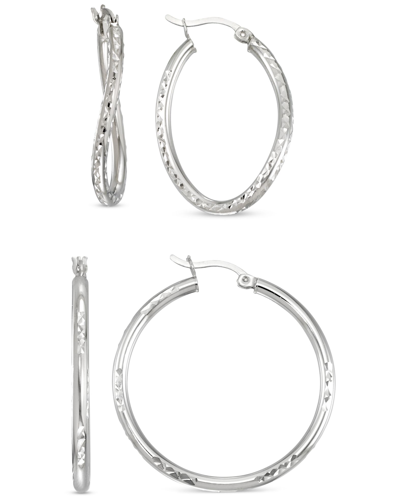 Набор из 2-х серебряных серьг-кольц Textured Wavy & Round