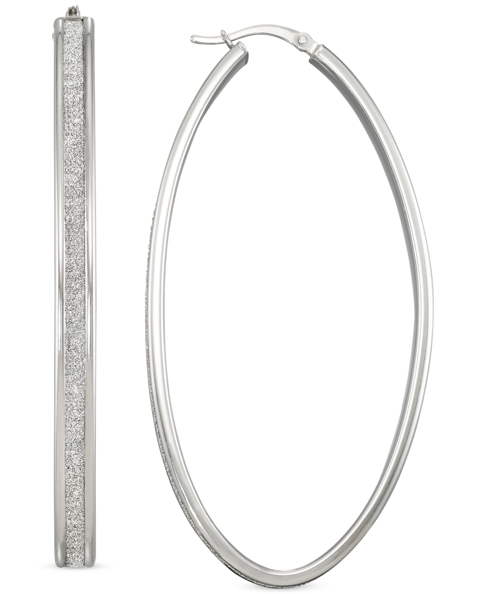 Серьги-кольца из стерлингового серебра с блестками Oval-Shape