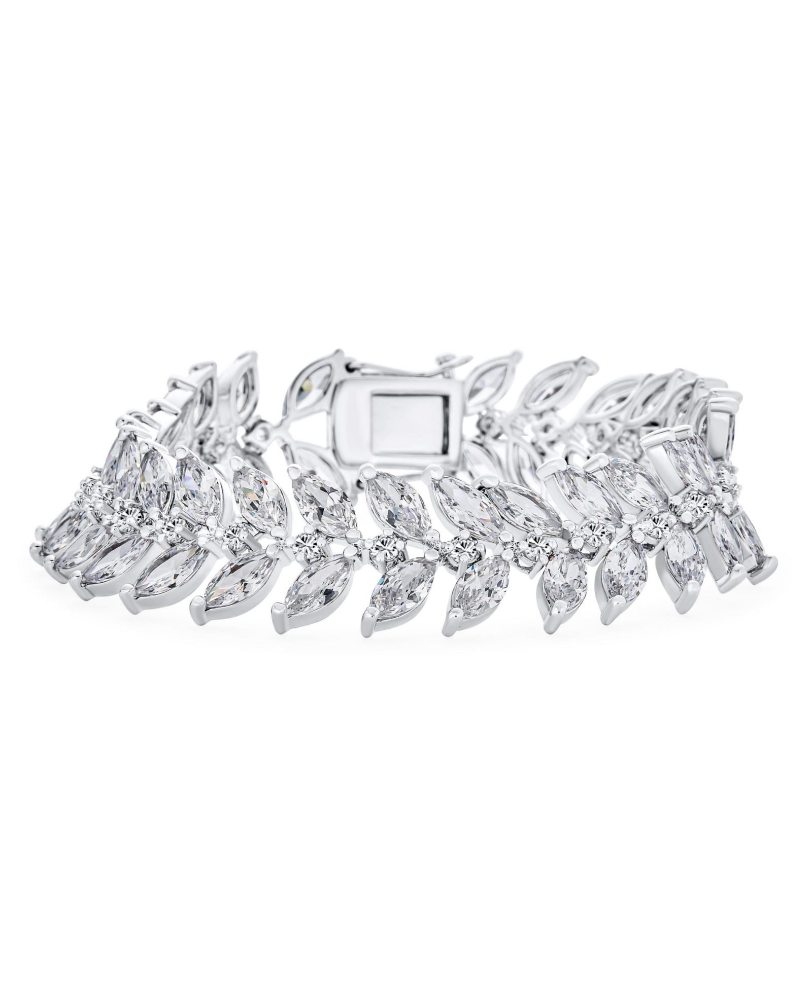 Браслет Bling Jewelry Bridal Tennis Statement, Vintage Style CZ Wide 2 Row Leaf Motif Marquise CZ, 7.25 Inch
