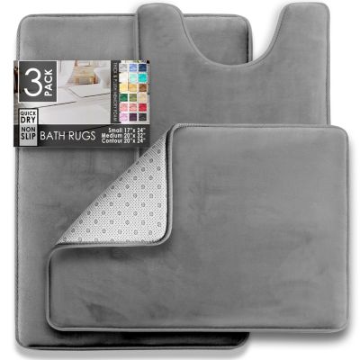 3 Piece Ultra Soft Non-Slip Plush Memory Foam Bath Rug Set - Small, Large & Contour