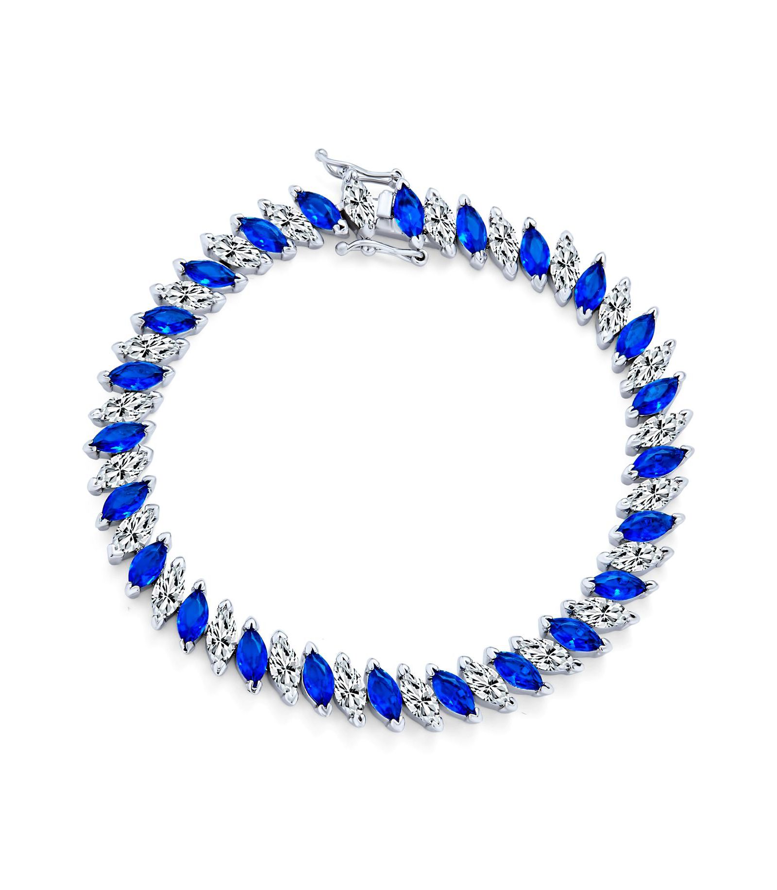 Bling Jewelry Vintage Clear 25CTW CZ Marquise Statement Tennis Bracelet Silver Plated