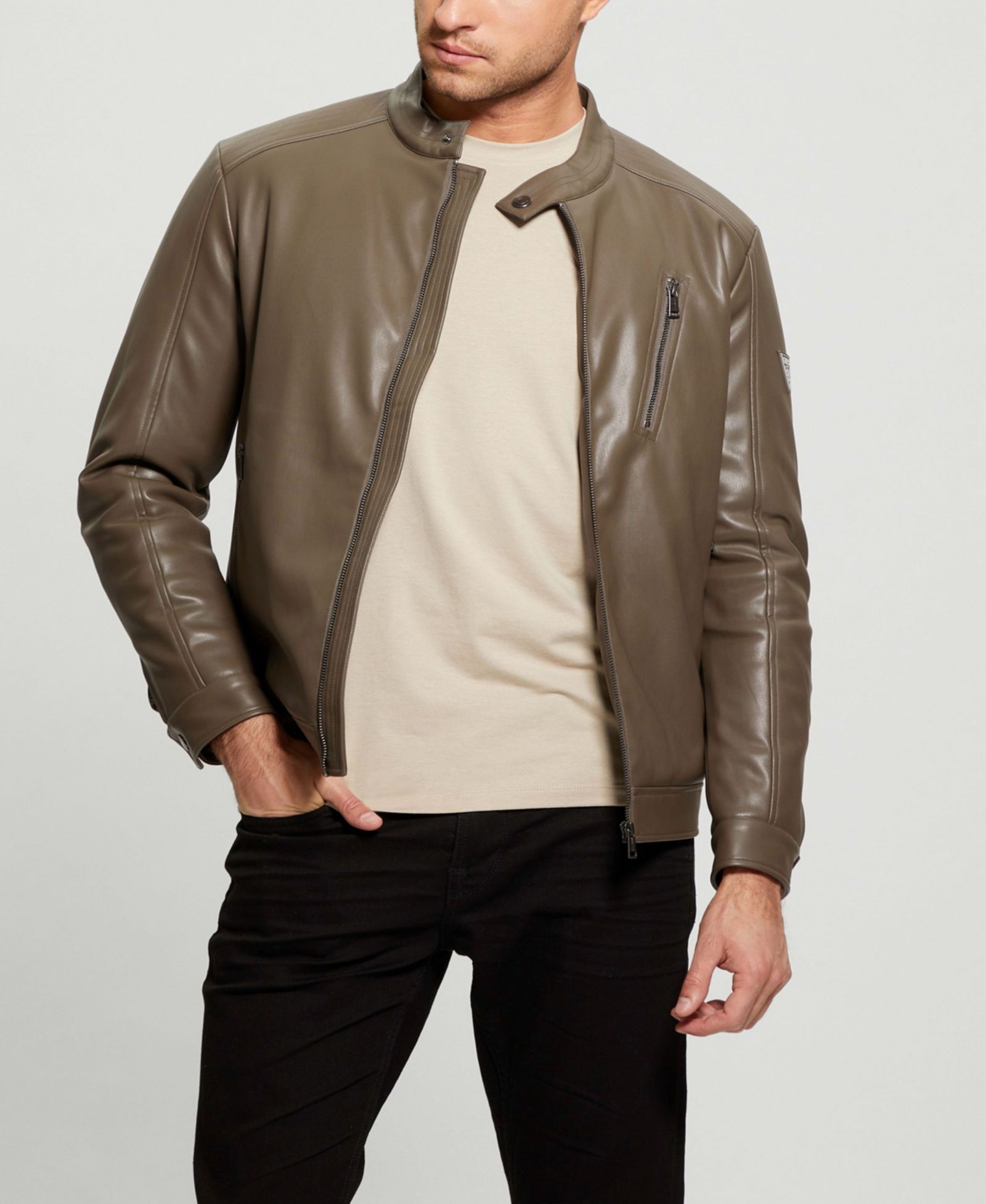 GUESS Men's Leather Biker Jacket