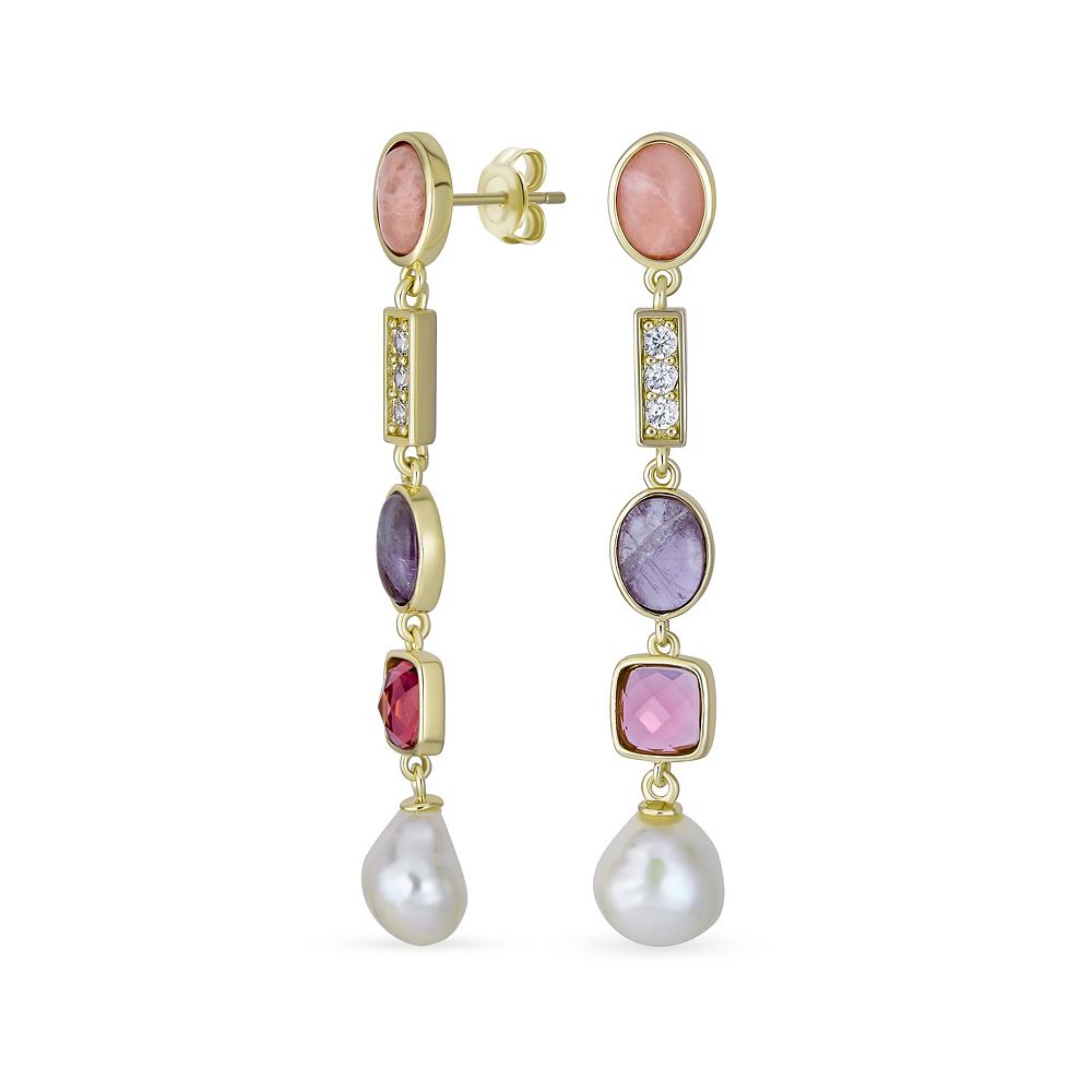 Длинные серьги Bling Jewelry с многоярусными цветными драгоценными камнями и речным жемчугом