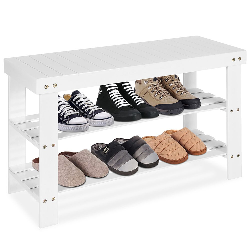 Costway Bamboo 3-Tier Storage Shelf Holder Shoe Rack Bench