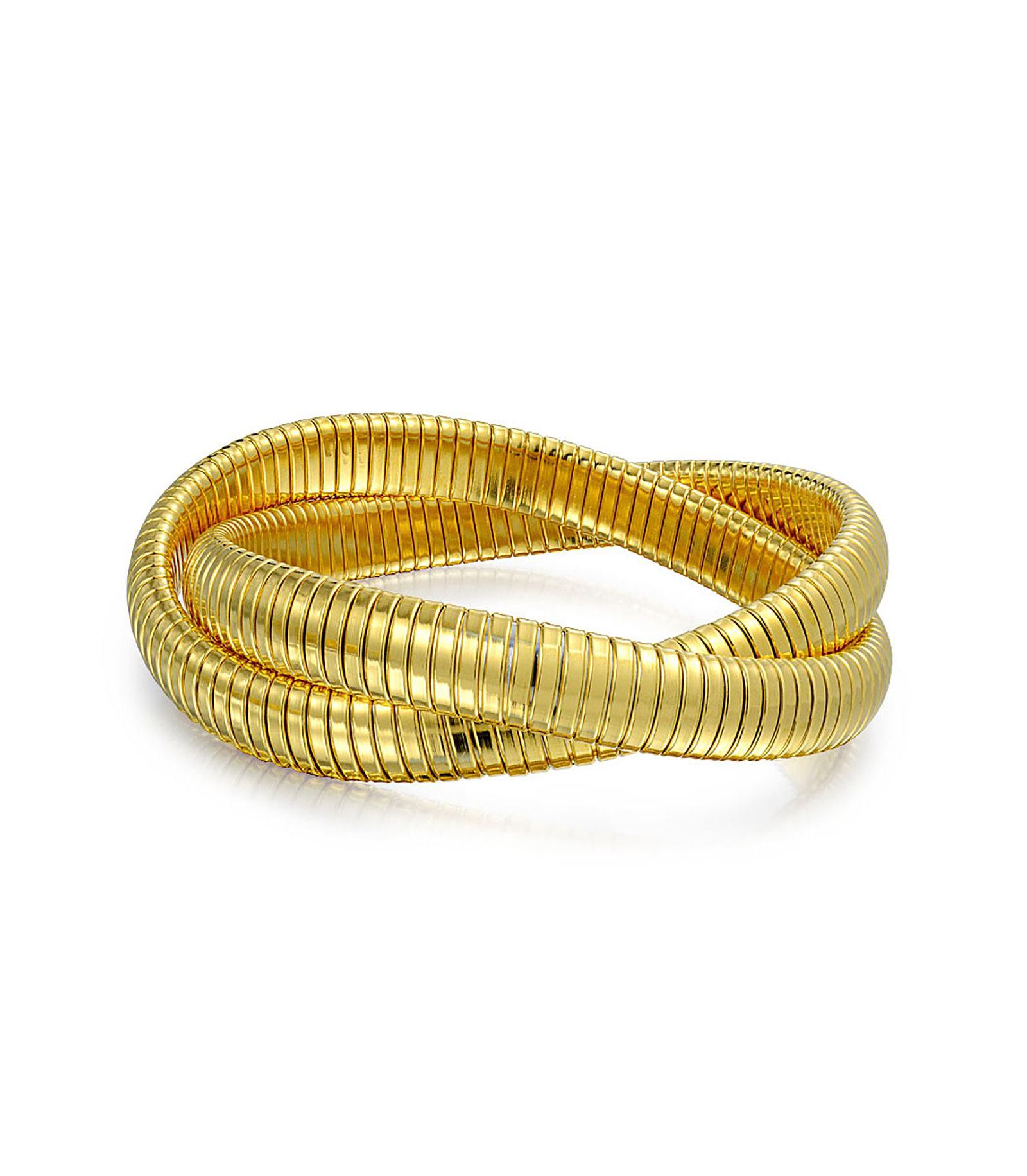 Bling Jewelry Omega Snake Cobra Bangle Stretch Bracelet Set Gold Tone Stainless Steel