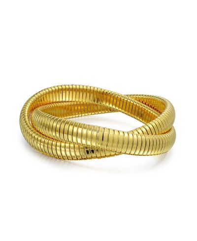 Bling Jewelry Omega Snake Cobra Bangle Stretch Bracelet Set Gold Tone Stainless Steel