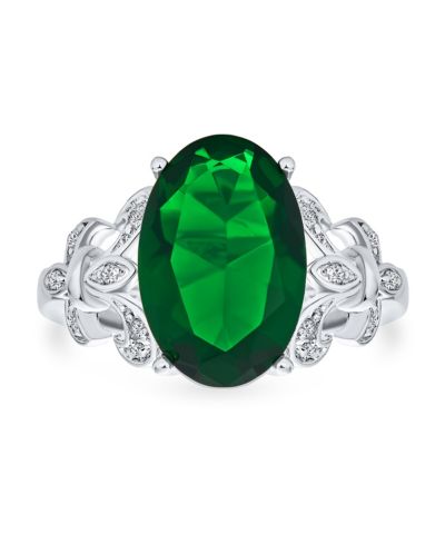 Коктейльное кольцо Bling Jewelry Fleur De Lis Setting CZ Green Oval Solitaire 7CT Statement