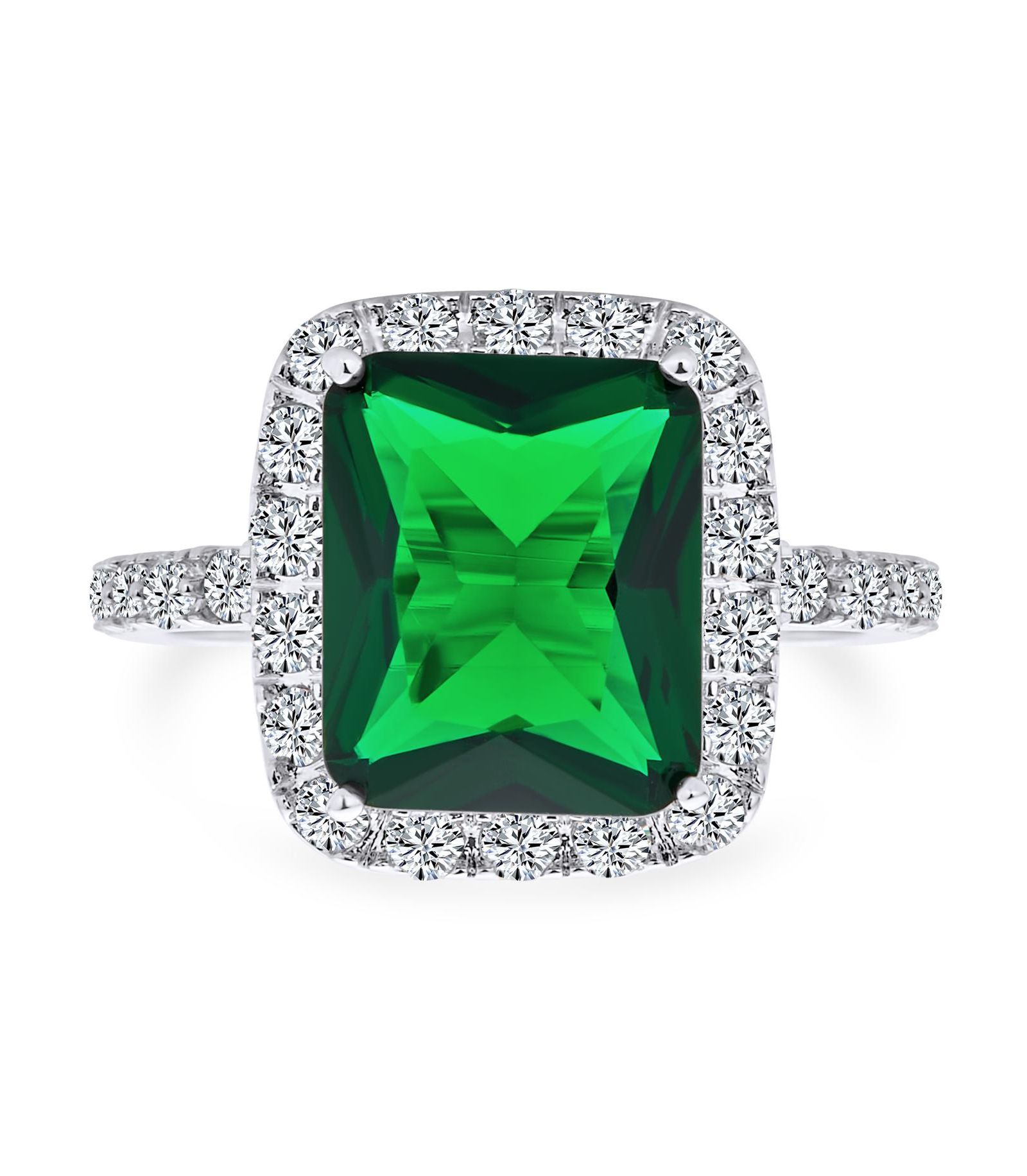 Коктейльное кольцо Bling Jewelry Classic Large Cubic Zirconia 10CT CZ Green Emerald Cut Statement