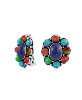 Bling Jewelry Southwestern Style Blue Lapis Lazuli Clip On Earrings .925 Sterling Silver