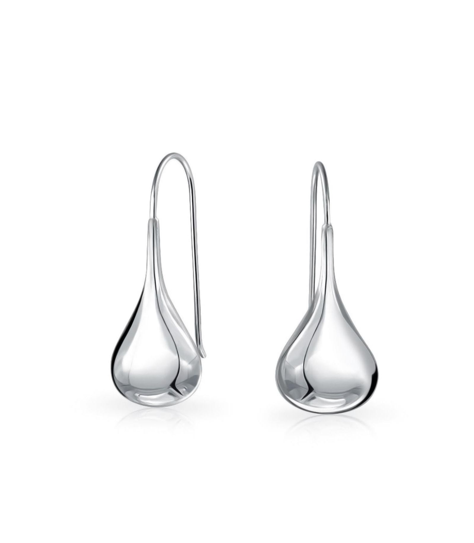 Серьги Bling Jewelry Simple Plain Puffed Teardrop Pear Shaped Rain Drop, серебро 1.4 Inch