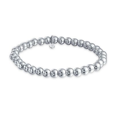 Bling Jewelry Stackable 6MM Bead Polished Strand Stretch Bracelet .925 Sterling Silver