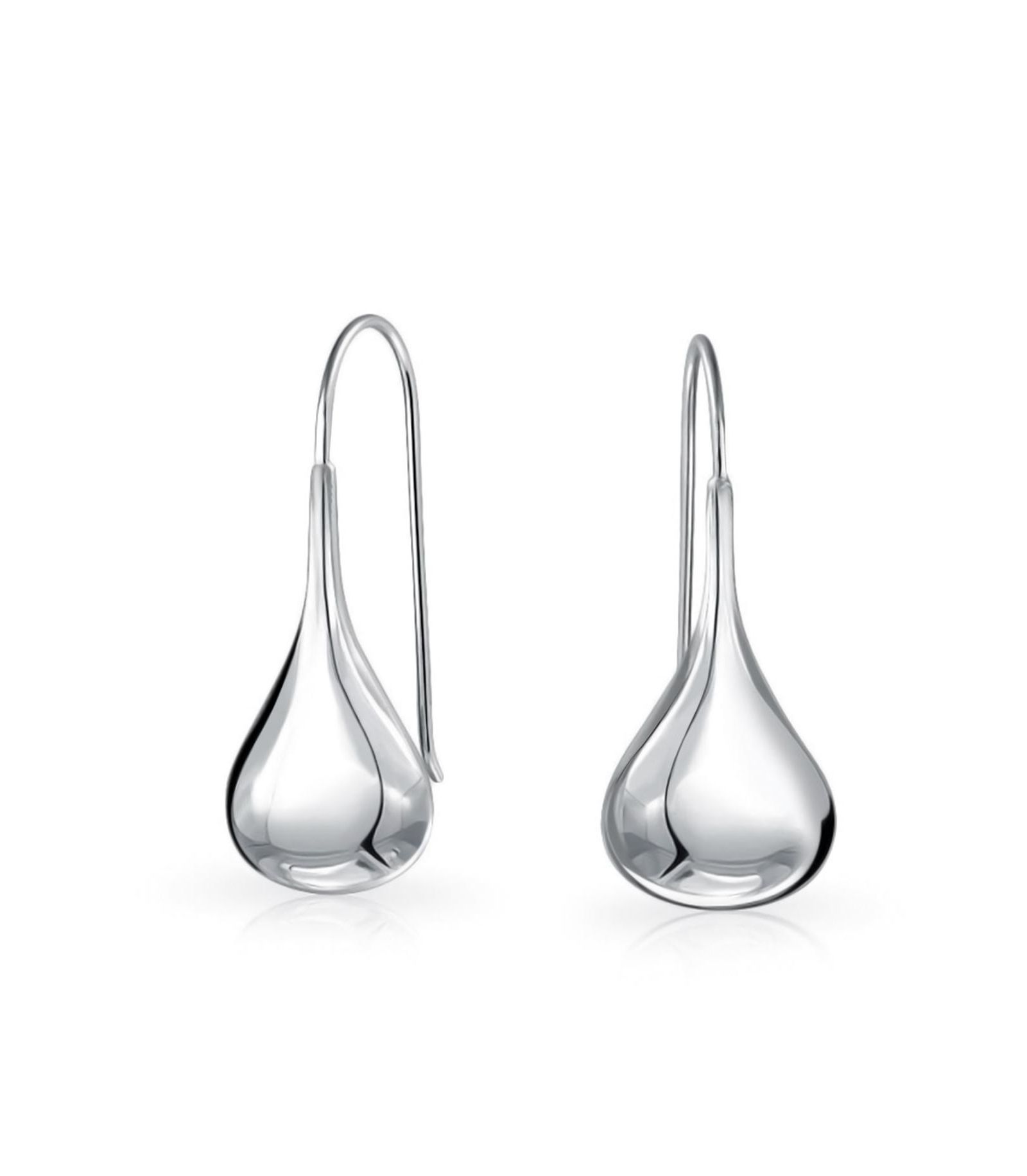Bling Jewelry Puff Raindrop Teardrop Dangle Earrings Fishhook .925 Sterling Silver 1.5"