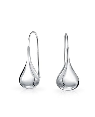 Bling Jewelry Puff Raindrop Teardrop Dangle Earrings Fishhook .925 Sterling Silver 1.5"