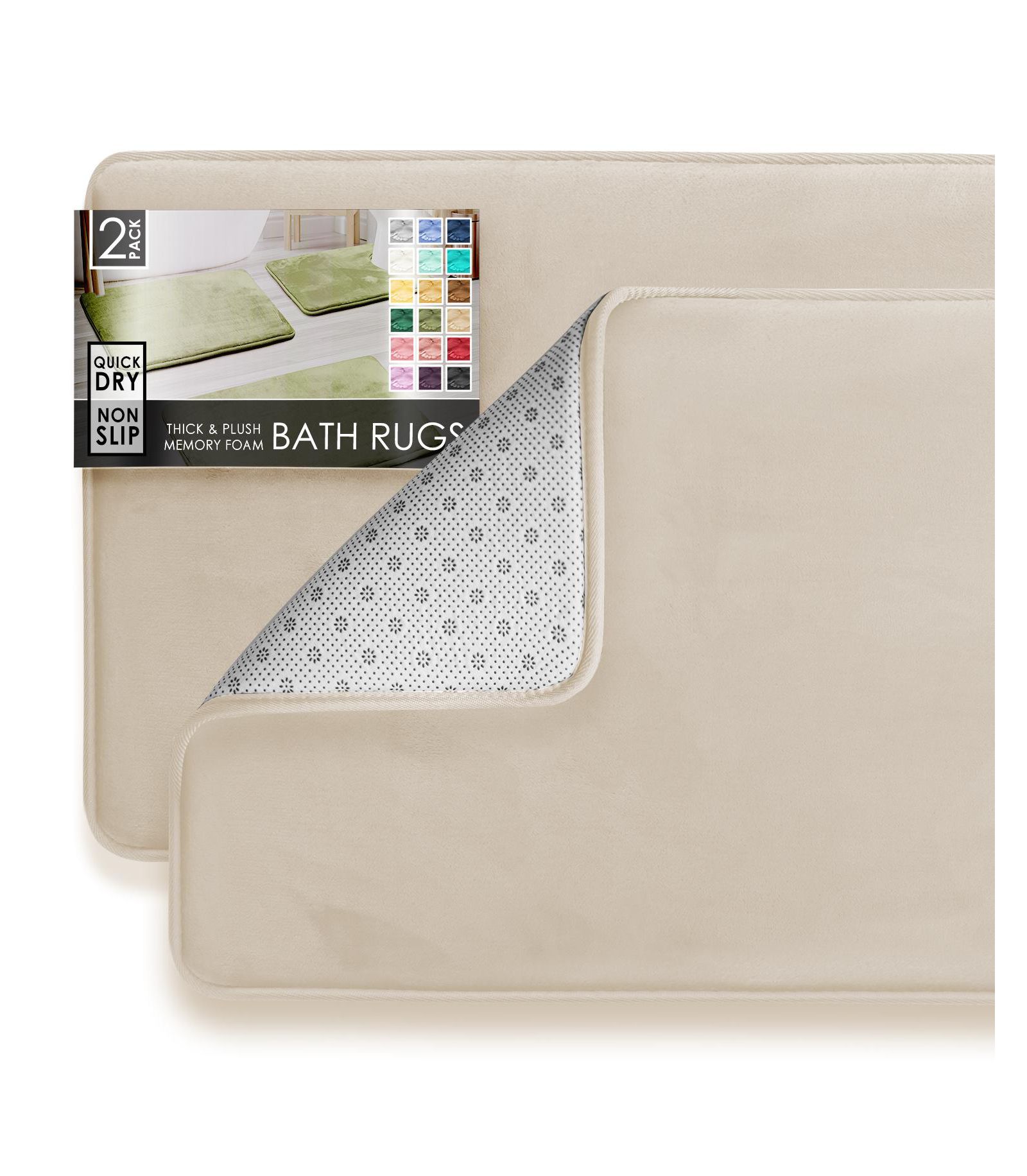 Clara Clark 2 Piece Ultra Soft Non-Slip Plush Memory Foam Bath Rug Set - Small & Large