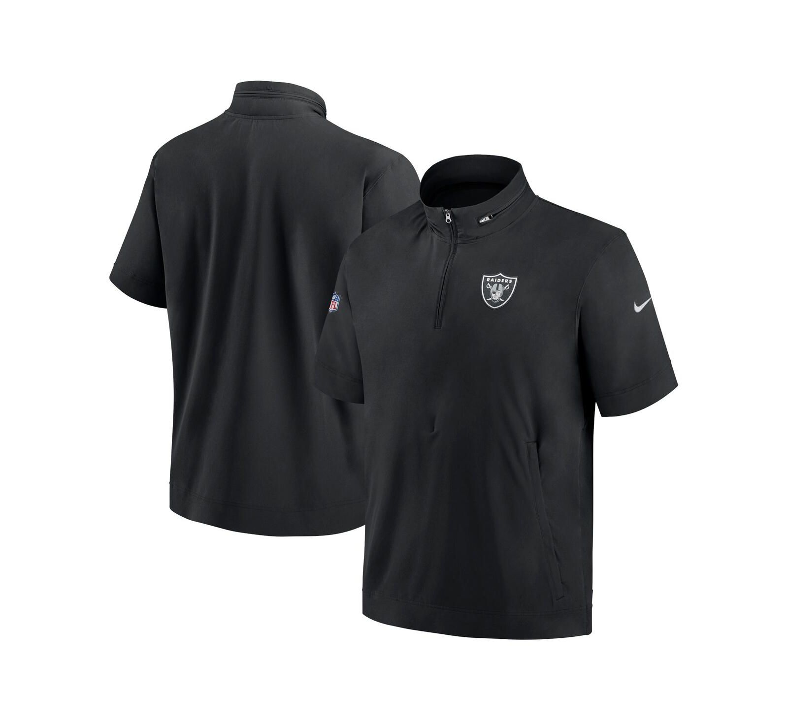 Men's Nike Black Las Vegas Raiders Sideline Coach Short Sleeve Hoodie Quarter-Zip Jacket