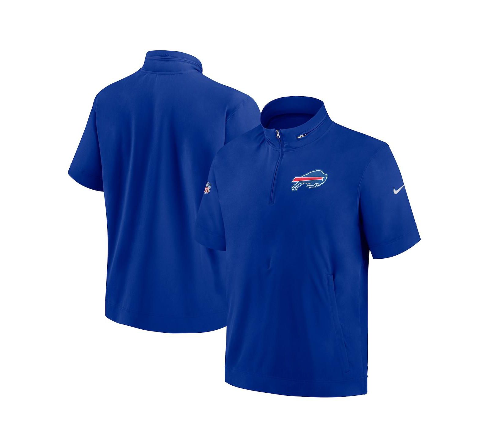 Men's Nike Royal Buffalo Bills Sideline Coach Short Sleeve Hoodie Quarter-Zip Jacket