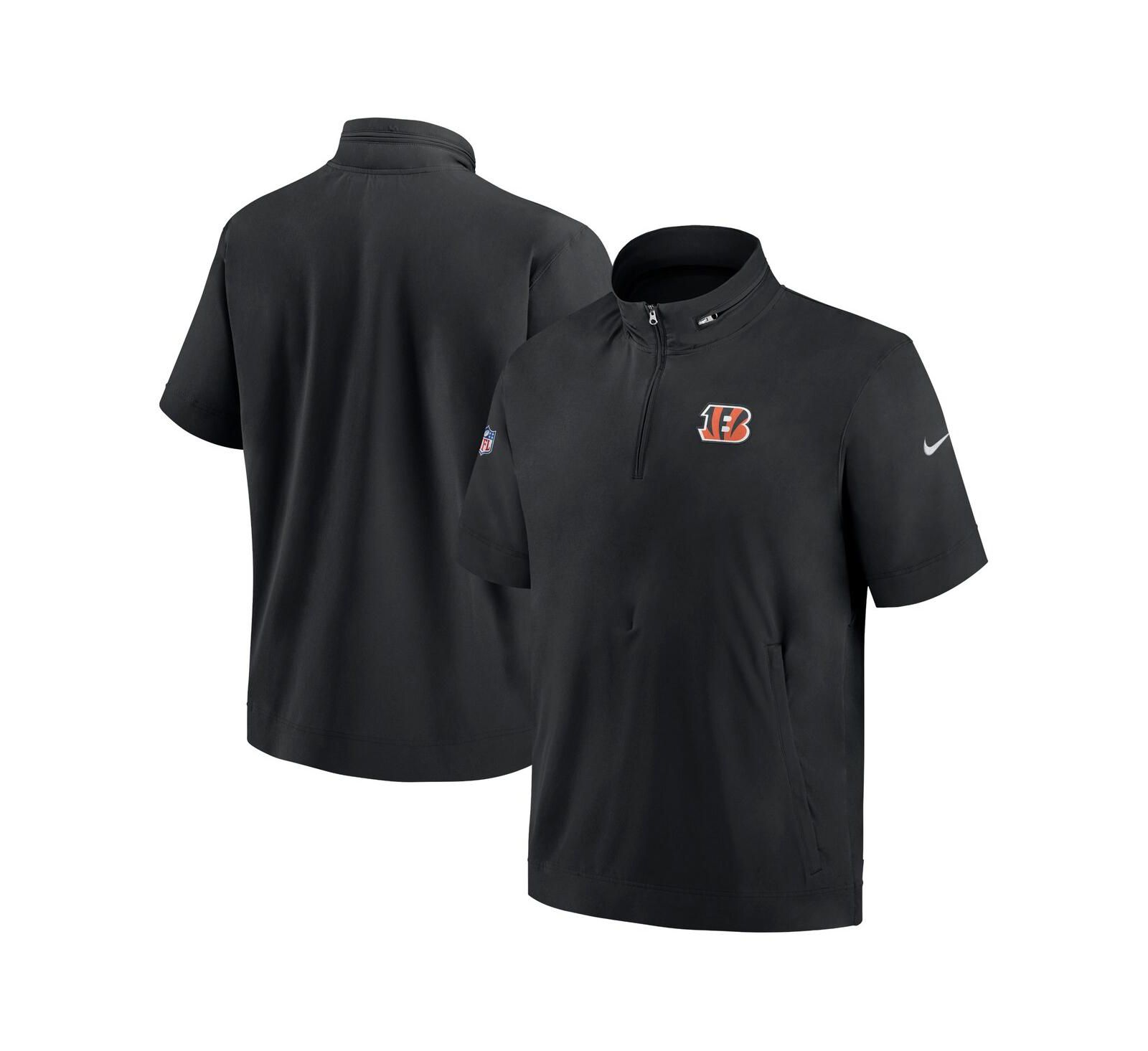 Мужской Nike Black Cincinnati Bengals Sideline Coach Short Sleeve Hoodie Quarter-Zip Jacket