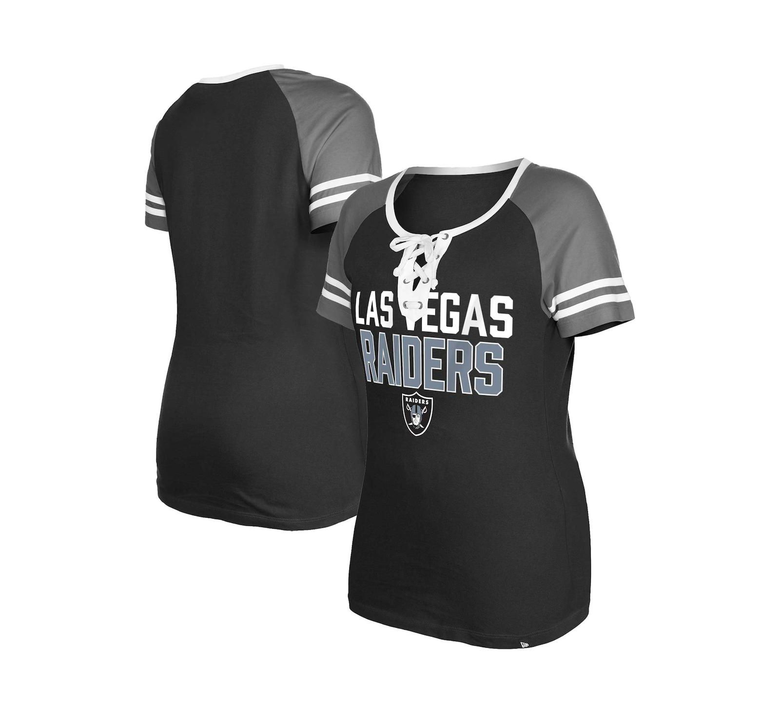 Женская футболка New Era Black Las Vegas Raiders Raglan Lace-Up