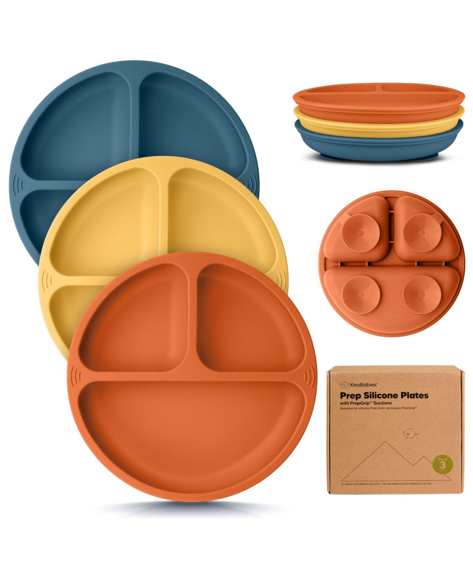 Набор тарелок KeaBabies 3-Pack Prep Suction для малышей 100% Silicone