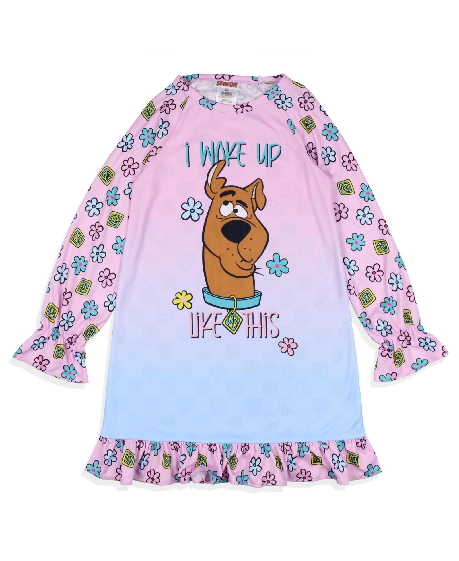 Ночная рубашка Scooby-Doo Girls' Nightgown I Woke Up Like This Flower, детская, с длинным рукавом