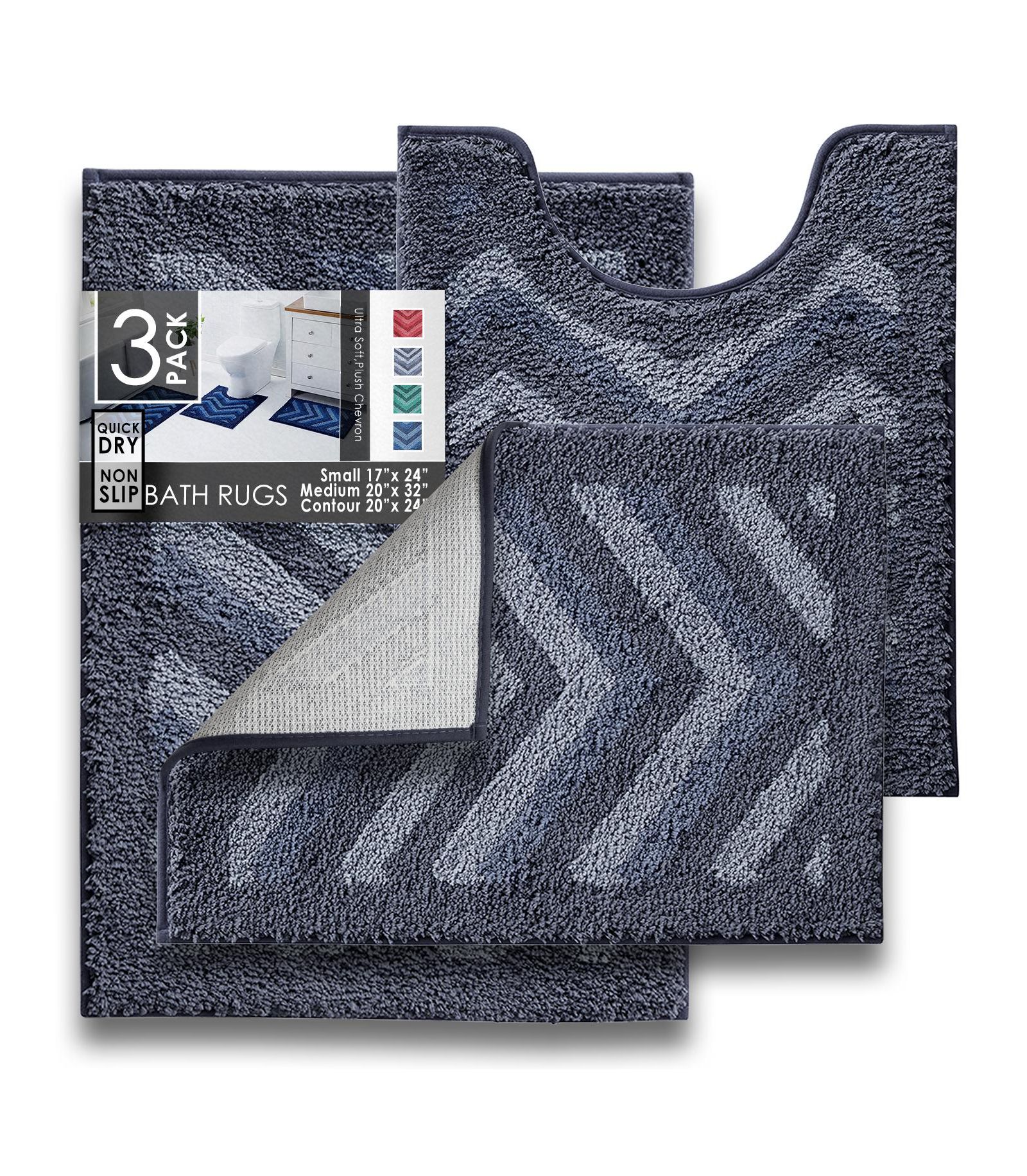 Комплект из 3 ковриков для ванной Clara Clark Ultra Soft Non Slip Shaggy Chevron Design