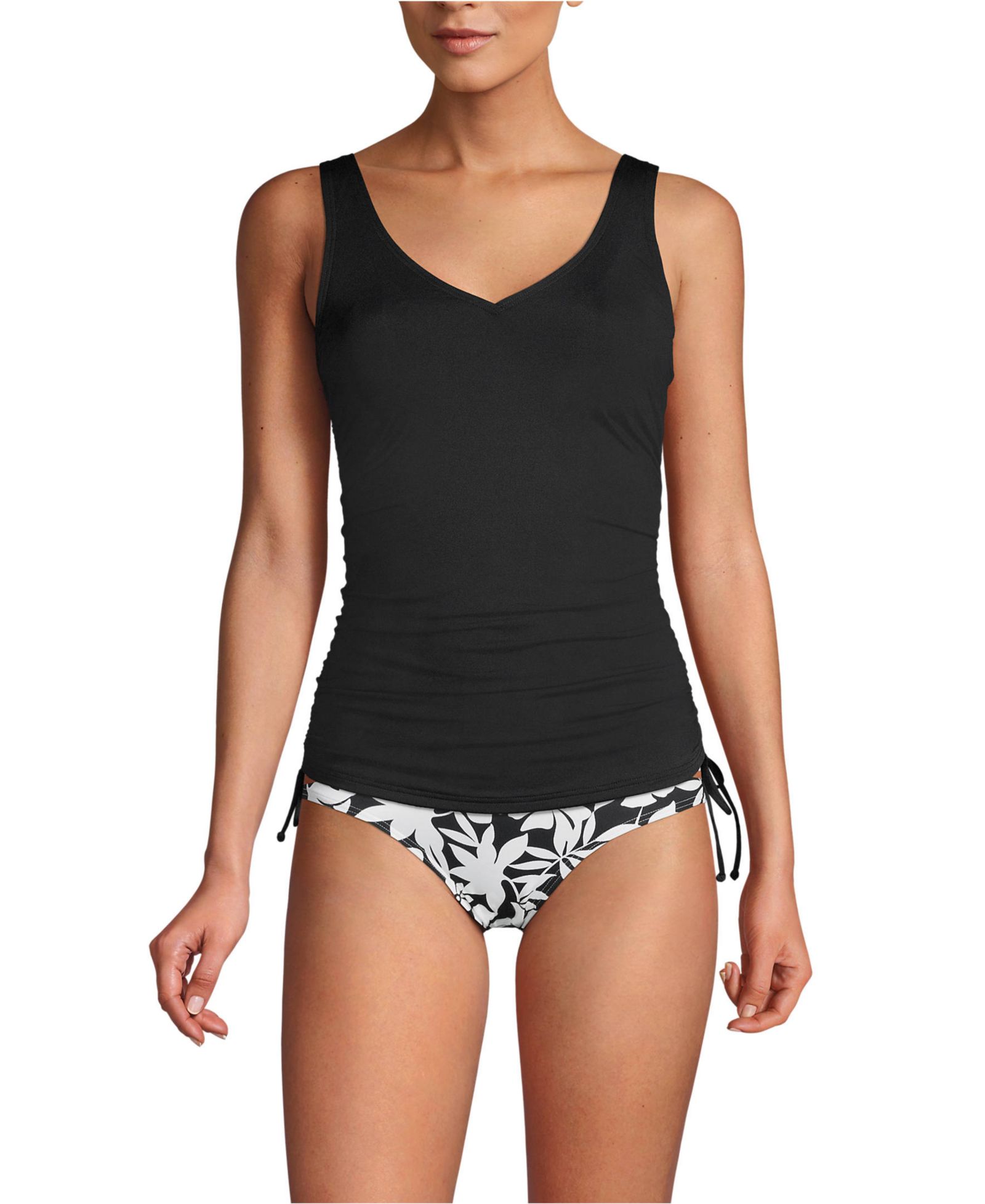 Lands' End Women's Adjustable V-neck Underwire Tankini Swimsuit Top Adjustable Straps