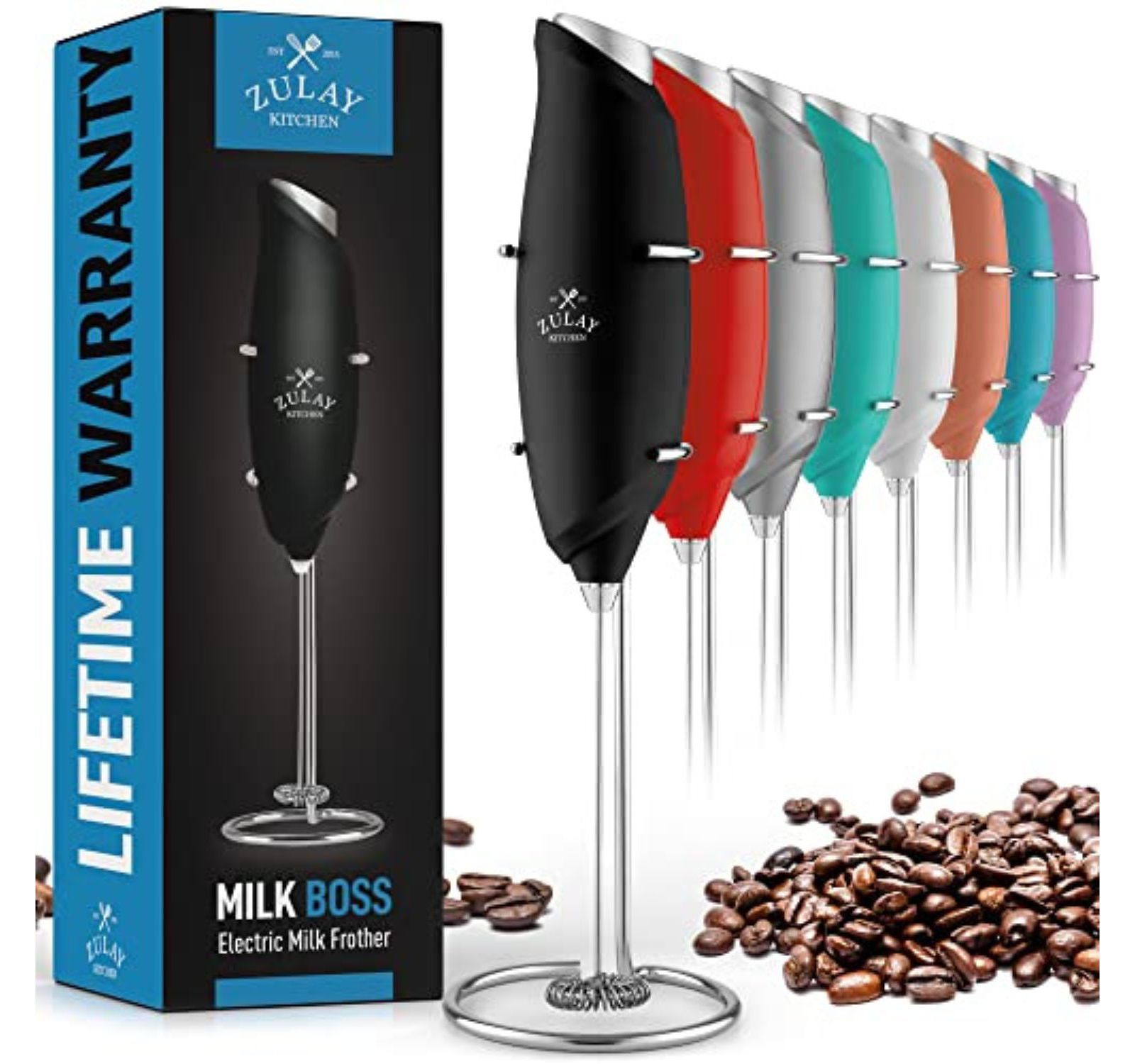 Zulay Kitchen One-Touch Handheld Milk Frother – Easy Use Foam Maker