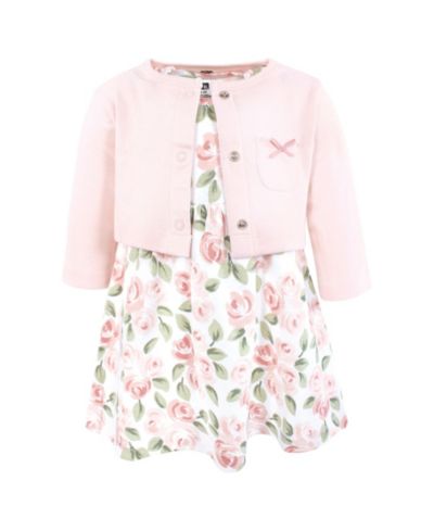 Hudson Baby Baby Girls Hudson Comfortable Cotton Dress and Matching Cardigan Set