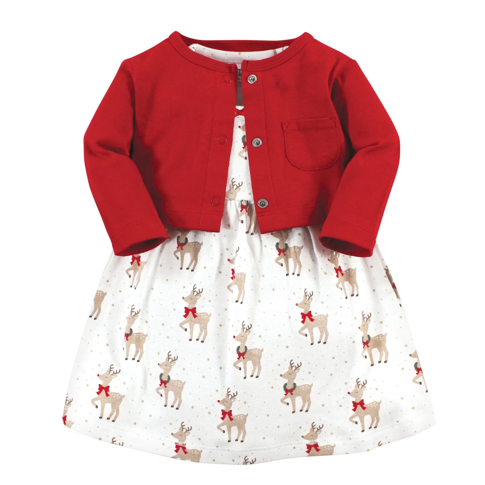 Hudson Baby Baby Girls Hudson Comfortable Cotton Dress and Matching Cardigan Set