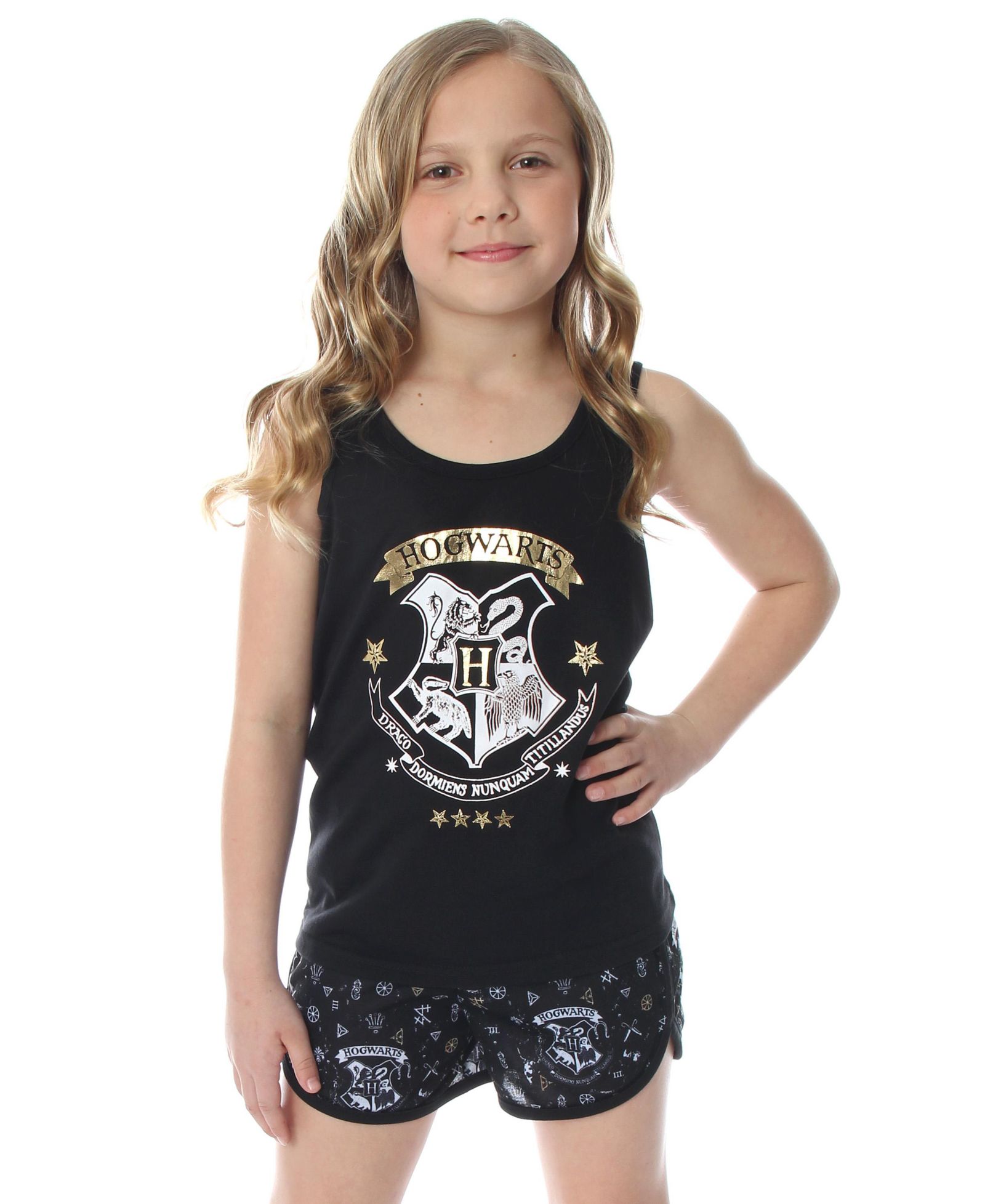 Harry Potter Girls' Hogwarts House Crest Racerback Tank Shorts Kids 2PC Pajama Set