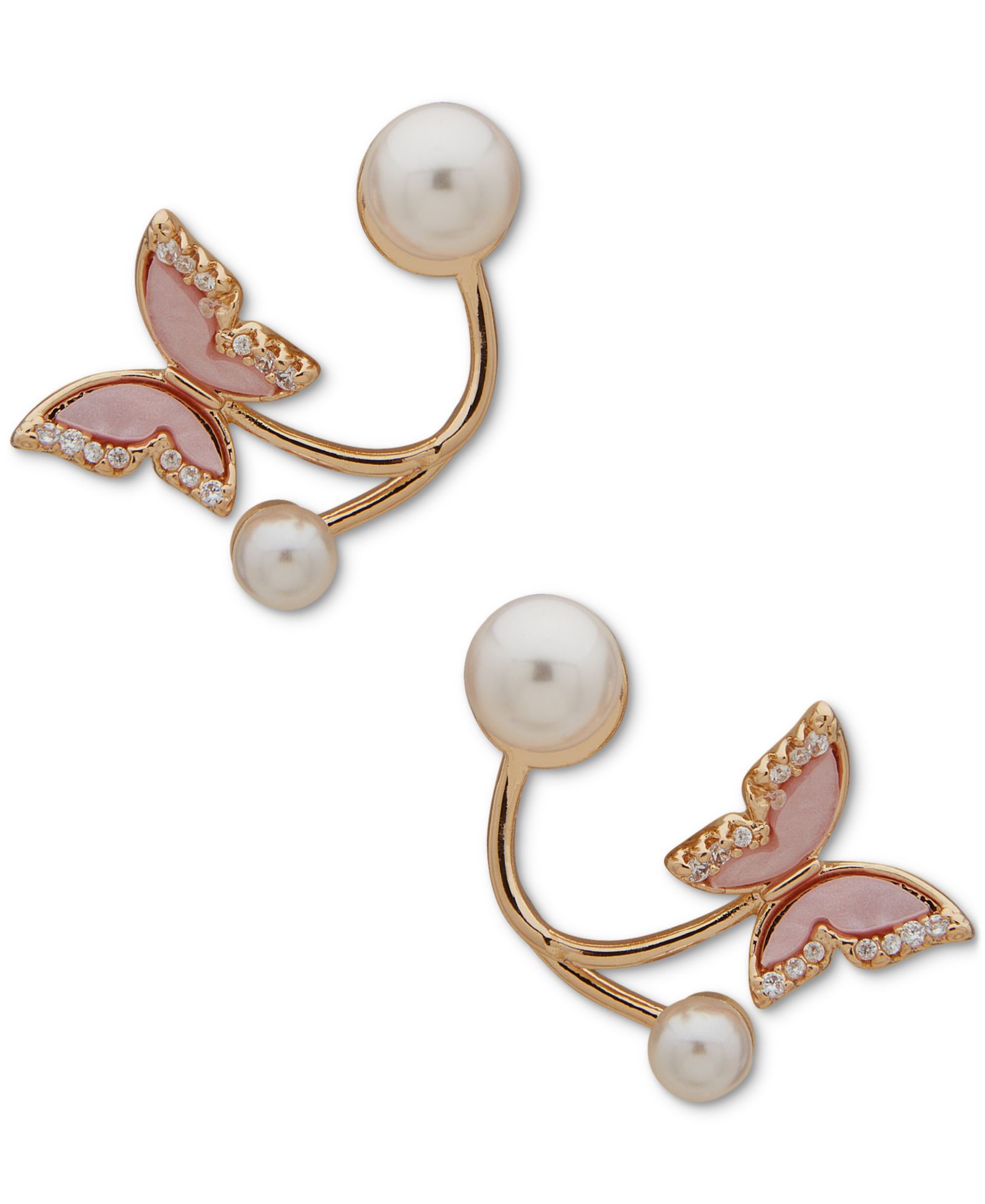 lonna & lilly Gold-Tone Pavé Pink Butterfly & Imitation Pearl Drop Earrings