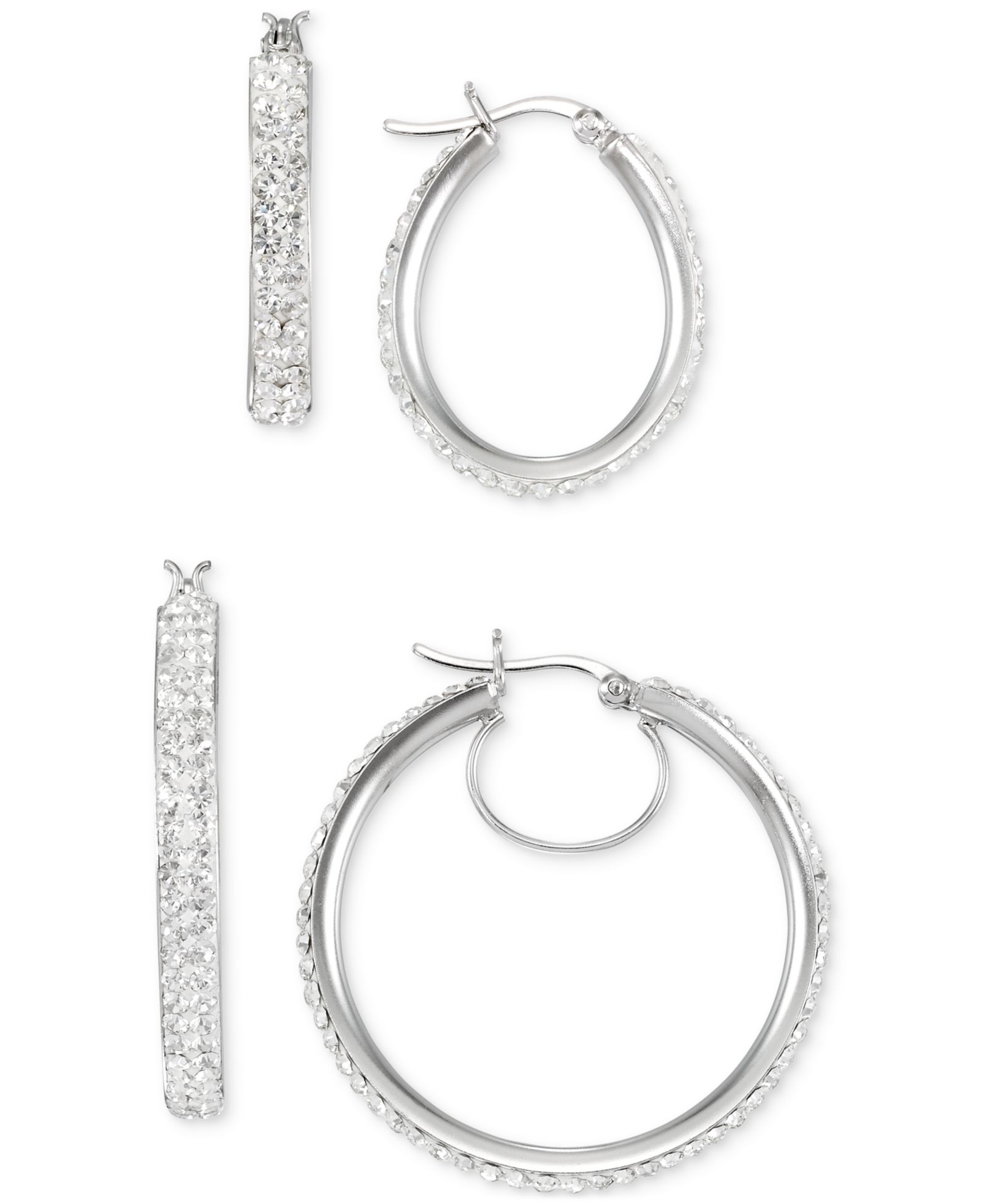 2-Pc. Set Crystal Pavé Oval & Round Hoop Earrings